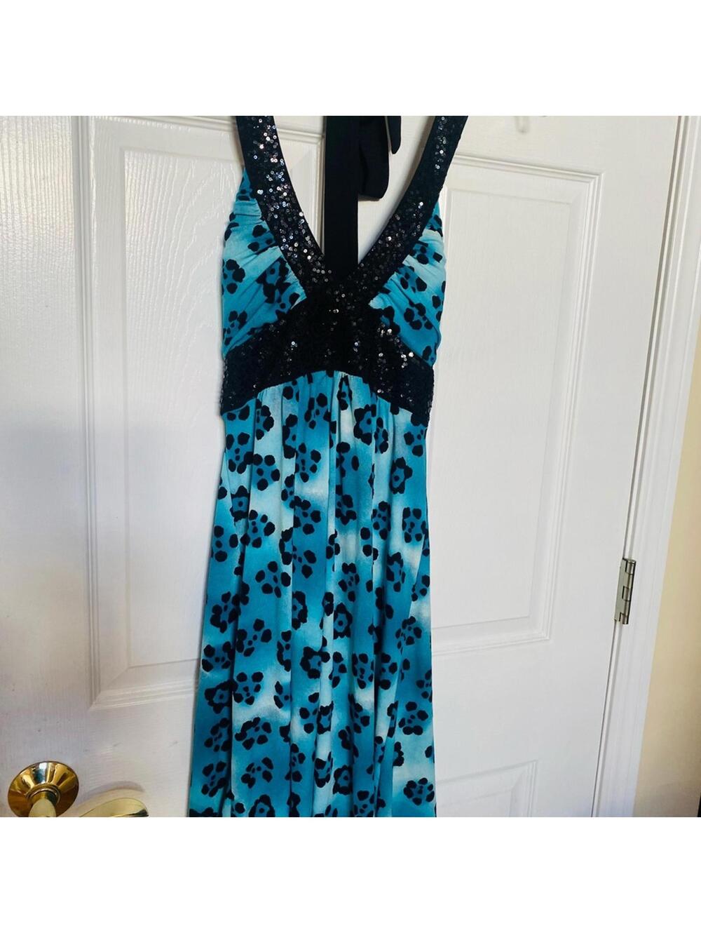 City Studio Blue and Black Backless Sundress Medium